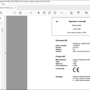 Liebherr Wheel Loaders L508-1580 Operator's Manual 37499 - PDF DOWNLOAD
