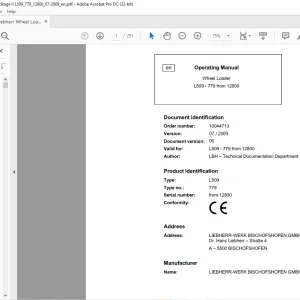 Liebherr Wheel Loaders L509-779 Operator's Manual 12800  - PDF DOWNLOAD