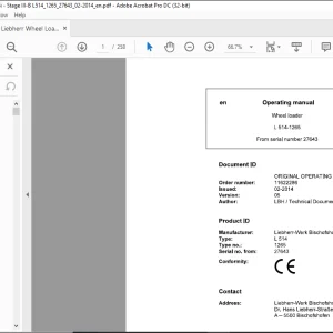 Liebherr Wheel Loaders L514-1265 Operator's Manual 27643 - PDF DOWNLOAD