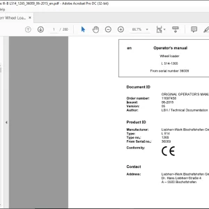 Liebherr Wheel Loaders L514-1265 Operator's Manual 36009 - PDF DOWNLOAD