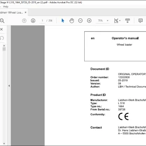 Liebherr Wheel Loaders L518-1664 Operator's Manual 39726 - PDF DOWNLOAD
