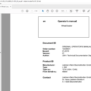 Liebherr Wheel Loaders L550 1213 (USA/CAN)  Operator's Manual 46854 - PDF DOWNLOAD