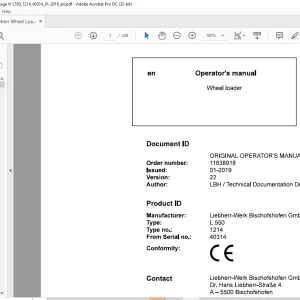 Liebherr Wheel Loaders L550-1214 Operator's Manual 40314 - PDF DOWNLOAD