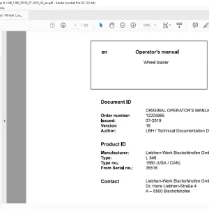 Liebherr Wheel Loaders L550-1214 Operator's Manual 54427 - PDF DOWNLOAD