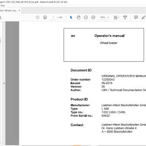 Liebherr Wheel Loaders L556-1332 (USA/CAN) Operator's Manual 54432  - PDF DOWNLOAD