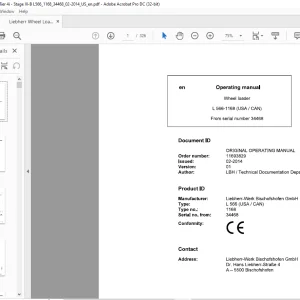 Liebherr Wheel Loaders L566-1168 (USA/CAN) Operator's Manual 34468  - PDF DOWNLOAD