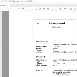 Liebherr Wheel Loaders L576-1333 (USA/CAN) Operator's Manual 54430  - PDF DOWNLOAD