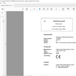 Liebherr Wheel Loaders L580-1170 (USA/CAN) Operator's Manual 34468  - PDF DOWNLOAD