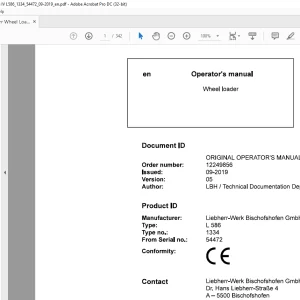 Liebherr Wheel Loaders L586-1334 Operator's Manual 54472 - PDF DOWNLOAD