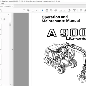 Liebherr  Wheeled Excavators A900 Litronic  Operation and Maintenance Manual -  PDF DOWNLOAD