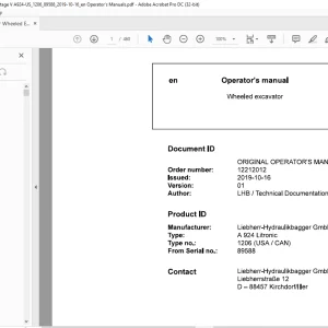 Liebherr Wheeled excavator A 924 Litronic Operator's manual -  PDF DOWNLOAD