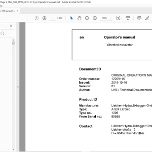 Liebherr Wheeled excavator A 924 Litronic Operator's manual 89588 -  PDF DOWNLOAD