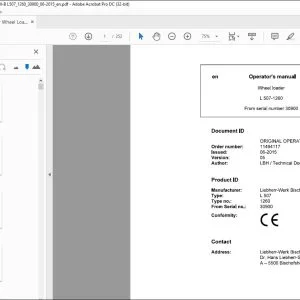 Liebherr wheel Loader L 507-1260 Operator's Manual 30900 - PDF DOWNLOAD