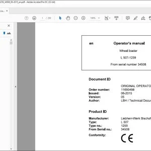 Liebherr wheel Loader L 507-1279 Operator's Manual 34508  -PDF DOWNLOAD
