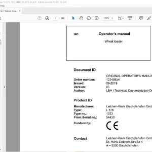 Liebherr L 576 1333 Wheel Loader Operator Manual 54430 PDF Download