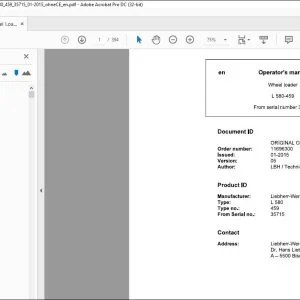 Liebherr wheel Loader L 580-459 Operator's Manual  - PDF DOWNLOAD