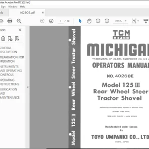 TCM 125 III Rear Wheel Steer Tractor Shovel Opertors Manual  -  PDF DOWNLOAD
