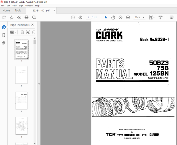 Tcm Clark 50bz3 75b 125bn Wheel Loader (supplement) Parts Manual 823b-1 