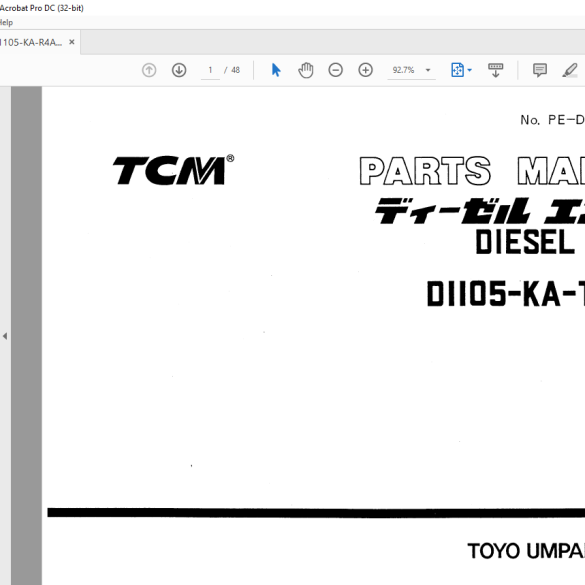 TCM D1105-KA-TCM-R4 Kubota Diesel Engine Parts Manual PE-D1105-KA-R4A ...