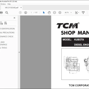 TCM D1503 V2403 Kubota Diesel Engine Shop Manual ME-D1503AE - PDF DOWNLOAD