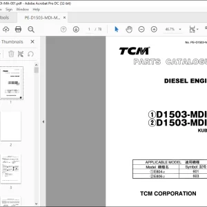 TCM DIESEL ENGINE D1503-MDI D1503-MDI-T PARTS CATALOGUE MANUAL  - PDF DOWNLOAD