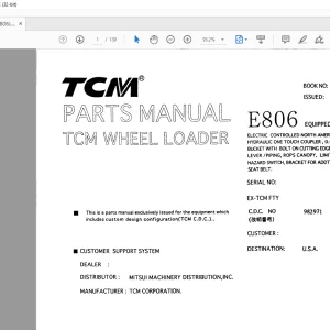 TCM E806 Wheel Loader Parts Manual PW-608-1A - PDF DOWNLOAD