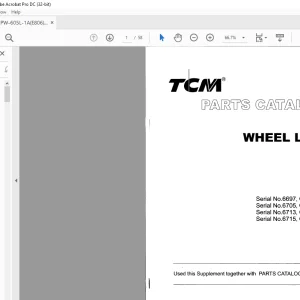 TCM E806 Wheel Loader (Supplement) Parts Catalogue Manual PW-605L-1A - PDF DOWNLOAD