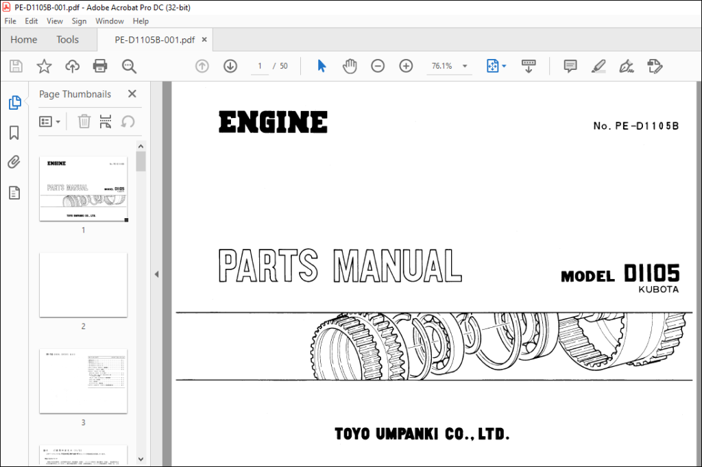 TCM ENGINE MODEL D1105 KUBOTA PARTS MANUAL D1105B - PDF DOWNLOAD ...