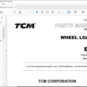 TCM WHEEL LOADER E835 (SUPPLEMENT) PARTS MANUAL SN00407 - PDF DOWNLOAD