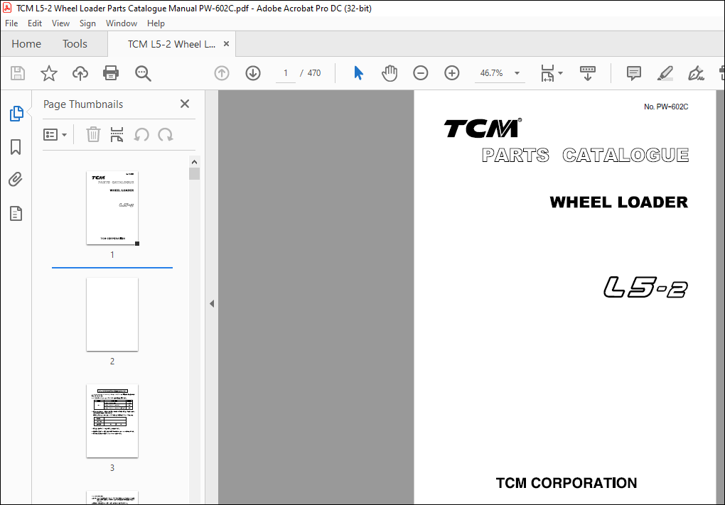 TCM WHEEL LOADER L5-2 PARTS MANUAL PW-602C -PDF DOWNLOAD