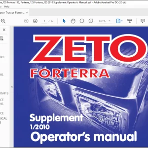 Zetor Tractor Forterra 95 Forterra 105 Forterra115  Forterra 125 Forterra 135  Supplement Operator's Manual  - PDF DOWNLOAD