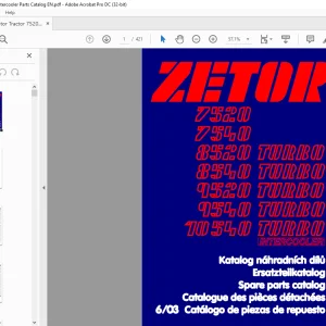Zetor 7520 7540 8520 Turbo 8540 Turbo 9520 Turbo 9540 Turbo 10540 Turbo Parts Catalog Manual - PDF DOWNLOAD