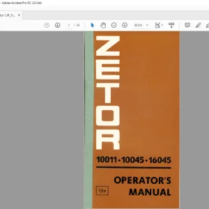 Zetor Tractor 10011 10045 16045  Operator's Manual -  PDF DOWNLOAD