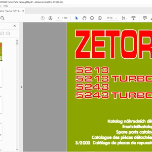Zetor Tractor 5213 5213 TURBO 5243 5243 TURBO Spare Parts Catalog Manual - PDF DOWNLOAD