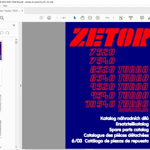 Zetor Tractor 7520 7540 8520 TURBO 8540 TURBO 9520 TURBO 9540 TURBO 10540 TURBO Parts Catalog Manual - PDF DOWNLOAD