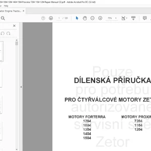 Zetor Tractor FORTERRA 1204 1004 1304 1404 1504 PROXIMA 7204 1104 1204 DILENSKÁ PŘÍRUČKA - PDF DOWNLOAD (Czech)