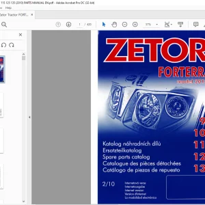 Zetor Tractor FORTERRA 95 105 115 125 135 Spare Parts Manual - PDF DOWNLOAD