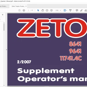 Zetor Tractor Forterra 8641 9641 10641 11441 117.4C 11741 12441 Supplement_Operator's Manual -  PDF DOWNLOAD