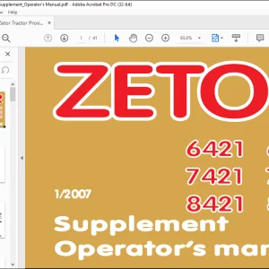 Zetor Tractor Proxima 6421 6441 7421 7441 8421 8441 Supplement Operator's Manual - PDF DOWNLOAD