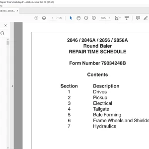 AGCO NA 2846 2846A 2856 2856A Round Baler REPAIR TIME SCHEDULE Manual 79034248B  - PDF DOWNLOAD