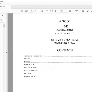 AGCO NA 1745 Round Baler SERVICE MANUAL  SNAHR02235 AND UP - PDF DOWNLOAD