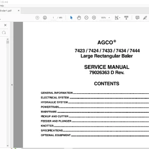 AGCO NA 7423 7424 7433 7434 7444 Large Rectangular Baler Service Manual 79026363D - PDF DOWNLOAD