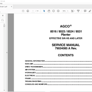 AGCO NA 8516 8523 8524 8531 Planter EFFECTIVE SN HS & LATER Service Manual 79034085A - PDF DOWNLOAD