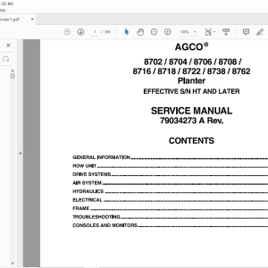 AGCO NA 8702 8704 8706 8708 8716 8718 8722 8738 8762 Planter EFFECTIVE SIN HT & LATER Service Manual 79034273A - PDF DOWNLOAD