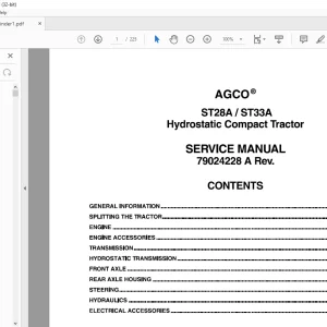 AGCO ST28A ST33A Hydrostatic Compact Tractor Service Manual 79024228A - PDF DOWNLOAD