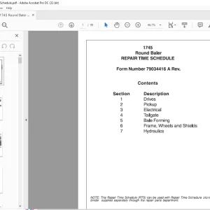 Agco 1745 Round Baler REPAIR TIME SCHEDULE MANUAL 79034416 A -  PDF DOWNLOAD