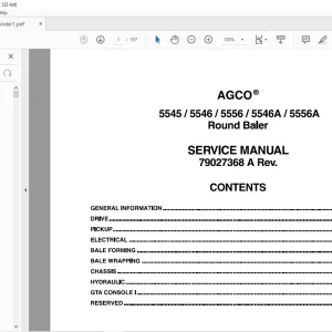 AGCO® NA 5545 5546 5556 5546A 5556A Round Baler SERVICE MANUAL 79027368 A -  PDF DOWNLOAD