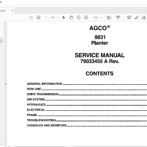 AGCO® NA 8831 Planter SERVICE MANUAL 79033455 A - PDF DOWNLOAD