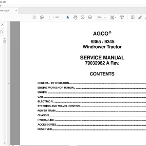 AGCO® NA 9365 9345 Windrower Tractor SERVICE MANUAL 79032962 A -  PDF DOWNLOAD