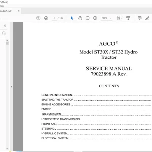 AGCO® NA ST30X ST32 Hydro Tractor SERVICE MANUAL 79023898 A -  PDF DOWNLOAD